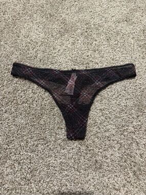 Victoria's Secret Black and Red Plaid Sheer Thong